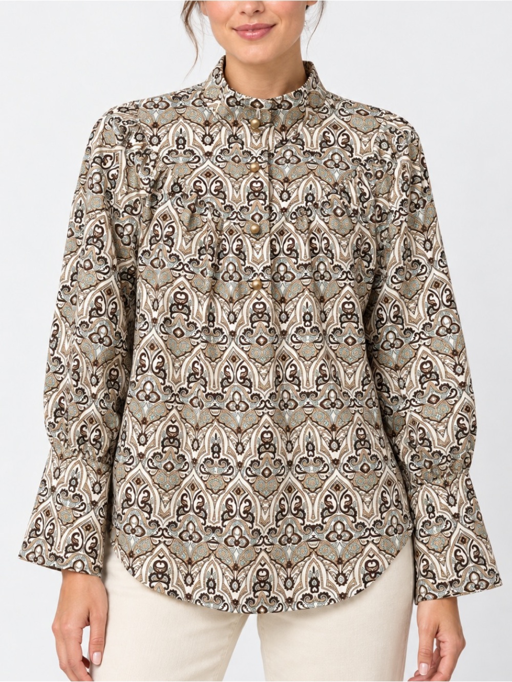Tuckernuck Bouvier Blouse Womens M Paisley Cotton Bell Sleeve Top